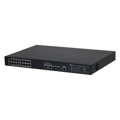 DH-S4220-16GT-190: DAHUA SWITCH GIGABIT GESTIONABLE L2, 20 PUERTOS, 16 RJ45 10/100/1000M POE + 2 RJ45 GIGABIT + 2 SFP 1G, 190W, POE WATCHDOG, 250M POE (Espera 4 dias)