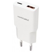 Nanocable Cargador USB-C/PD + USB-A/QC 25W Blanco