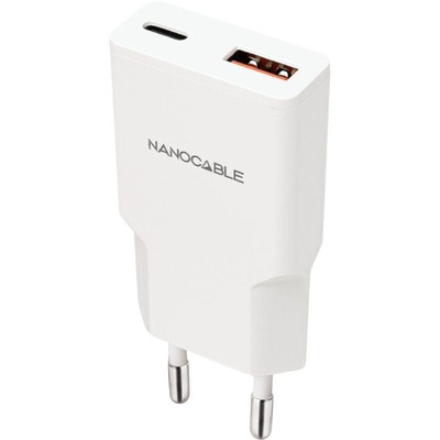 CARGADOR USB-C/PD + USB-A/QC 25W BLANCO NANOCABLE