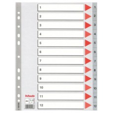 SEPARADOR NUMERICO POLIPROPILENO MULTITALADRO 1-12 FORMATO A4 COLOR GRIS ESSELTE 47138 (Espera 4 dias)