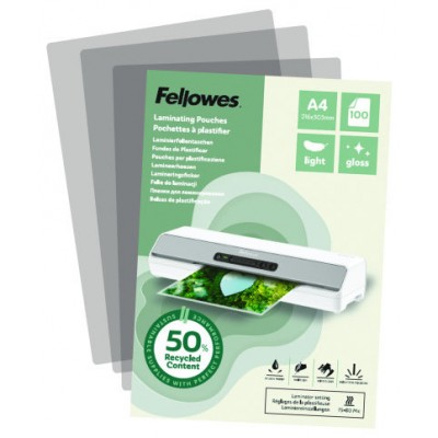 PACK 100 FUNDAS DE PLASTIFICAR RECICLADAS BRILLO A4 FELLOWES 100142987 (Espera 4 dias)