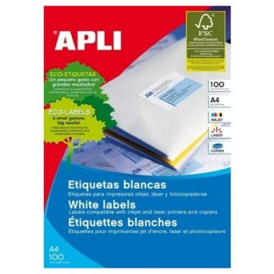 CAJA 100 HOJAS ETIQUETAS BLANCAS PERMANENTES 105,0 X 42,4 MM APLI 1277 (Espera 4 dias)