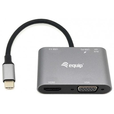EQUIP ADAPTADOR USB-C 5IN1 HDMI 4K  VGA  USB 3.0 TIPO A + USB-C CARGA 100W