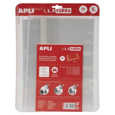 BLÍSTER 5 UDS. FORRO DE LIBROS CON SOLAPA AJUSTABLE PP 290 MM APLI 16913 (Espera 4 dias)