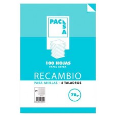 RECAMBIO 70 GRS. 4 TALADROS FOLIO (215X310MM.) 100 HOJAS CUADRÍCULA 4X4 CON MARGEN PACSA 21211 (Espera 4 dias)