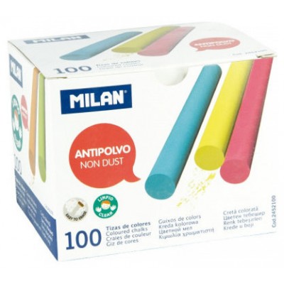 CAJA 100 TIZAS DE CARBONATO DE CALCIO DE COLORES REDONDAS -ANTIPOLVO MILAN 2452100 (Espera 4 dias)