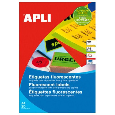 PACK 20 HOJAS (20UD.)ETIQUETAS ROJO FLUORESCENTE PERMANENTES 210,0 X 297,0 MM APLI 2880 (Espera 4 dias)