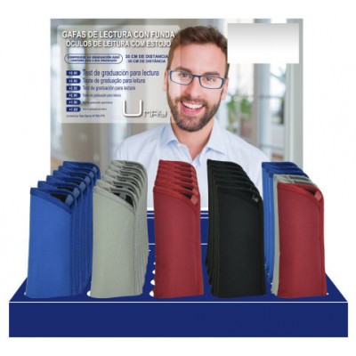 EXPOSITOR 30 GAFAS LECTURA CABALLERO PATILLAS FLEXIBLES 4 MODELOS COLORES Y GRADUACIONES SURTIDOS UMAY 329652 (Espera 4 dias)