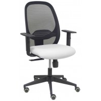 PIQUERAS Y CRESPO Silla Cilanco negra malla negra asiento bali blanco brazo regulable.