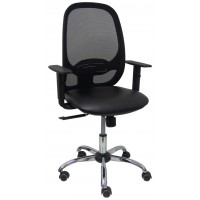 PIQUERAS Y CRESPO Silla Cilanco negra malla negra asiento similpiel negro brazo regulable base cromada PIQUERAS Y CRESPO Silla Cilanco negra malla negra asiento similpiel negro brazo regulable base cromada