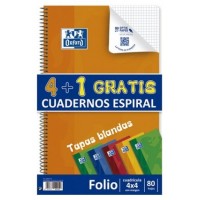 PACK 4+1 CUADERNO ESPIRAL TAPA BLANDA FOLIO 80 HOJAS 4X4 CON MARGEN COLORES VIVOS OXFORD 400027271 (Espera 4 dias)