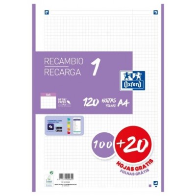 RECAMBIO COLOR 1 A4 100+20 HOJAS 5X5 LILA 90GRS OXFORD 400158164 (Espera 4 dias)