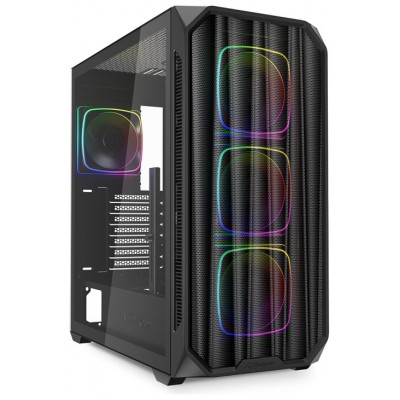 CAJA GAMING SHARKOON AK5M RGB ATX NEGRO 3XVENT 120MM 2XUSB SN FUENTE
