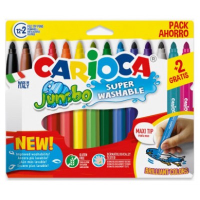 CAJA 12+2 ROTULADORES COLORES SURTIDOS JUMBO SUPERLAVABLE CARIOCA 40567 (Espera 4 dias)