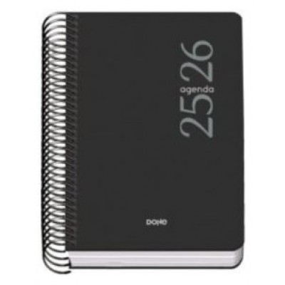 AGENDA ESCOLAR 2025-2026 TAMAÑO A6 TAPA CARTON FORRADO DÍA PÁGINA MODELO ESENCIAL BASIC NEGRO DOHE 52079 (Espera 4 dias)