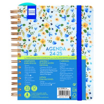 AGENDA DOCENTE 2024-2025 4º-155X212 SEMANA VISTA HORIZONTAL MAGISTRAL PERSONALIZABLE FLOWERS FINOCAM 533580225 (Espera 4 dias)