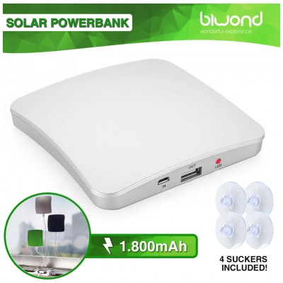 Powerbank Solar Pared Biwond 1.800mAh 1 x USB + 4 Ventosas Blanco (Espera 2 dias)
