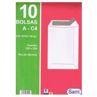 PAQUETES DE 10 BOLSAS BLANCAS, CON TIRA DE SILICONA TAMAÑO 229X324 100 GRS. SAM 665105 (Espera 4 dias)