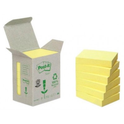 PACK 6 BLOCS 100 HOJAS NOTAS RECICLADAS ADHESIVAS 38X51MM CANARY YELLOW CAJA CARTÓN 653-1B POST-IT 7100172254 (Espera 4 dias)