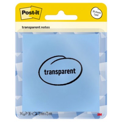 BLISTER 36 HOJAS NOTAS TRANSPARENTES 600-1TRSPB 73X73 MM AZUL PASTEL POST-IT 7100394509 (Espera 4 dias)