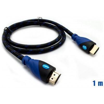 Cable HDMI Mallado v.1.4 M/M 30AWG Azul/Negro 1m BIWOND (Espera 2 dias)