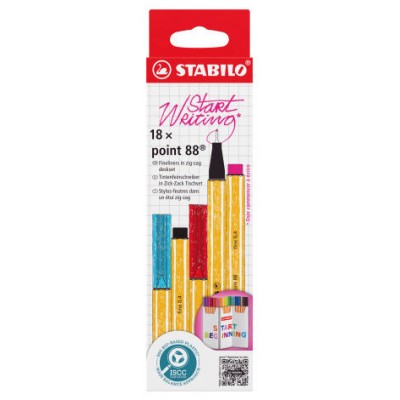 ESTUCHE CARTON ZIG-ZAG ROTULADOR PUNTA FINA 0,4MM. POINT 88 CON 18 UNIDADES COLORES SURTIDOS STABILO 8818-5 (Espera 4 dias)