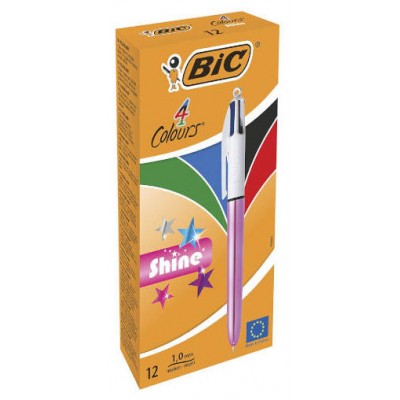 BOLIGRAFO DE 4 COLORES SHINE 1MM CON CUERPO ROSA METÁLICO BIC 982875 (MIN12) (Espera 4 dias)