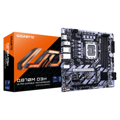GIGABYTE Q870M D3H Placa Base – CPUs Intel Core Ultra (Serie 2), VRM de 4+1+2 fases, hasta 6400 MHz DDR5 (O.C), 2× M.2 PCIe 4.0, LAN 2.5 GbE, USB 3.2 Gen 2 (Espera 4 dias) GIGABYTE Q870M D3H Placa Base – CPUs Intel Core Ultra (Serie 2), VRM de 4+1+2 fases, hasta 6400 MHz DDR5 (O.C), 2× M.2 PCIe 4.0, LAN 2.5 GbE, USB 3.2 Gen 2 (Espera 4 dias)