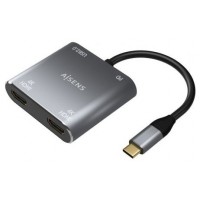 AISENS - CONVERSOR USB-C A 2xHDMI 4K SST MST/USB2.0/USB-C PD 60W, USB-C/M-2xHDMI/H-USB-A/H-USB-C/H, GRIS, 15CM