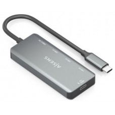 AISENS - HUB USB 3.1 USB-C, USB-C/M-1xUSB-C PD 100W+1xUSB-C USB3.0/H+3xUSB-A USB2.0/H, GRIS, 15cm