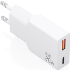 AISENS - CARGADOR ULTRA DELGADO GaN 20W, 1xUSB-C PD3.0 QC4.0, 1xUSB-A QC3.0, BLANCO