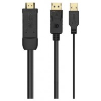 AISENS - CABLE CONVERSOR ACTIVO HDMI 2.0 + USB ALIM. A DISPLAYPORT V1.2, HDMI/M-USB/M-DP/M, NEGRO, 1.8M