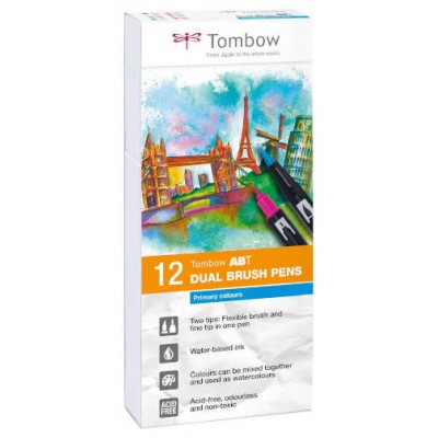 ESTUCHE 12 ROTULADORES DOBLE PUNTA PINCEL COLORES PRIMARIOS TOMBOW ABT-12P-1 (Espera 4 dias)