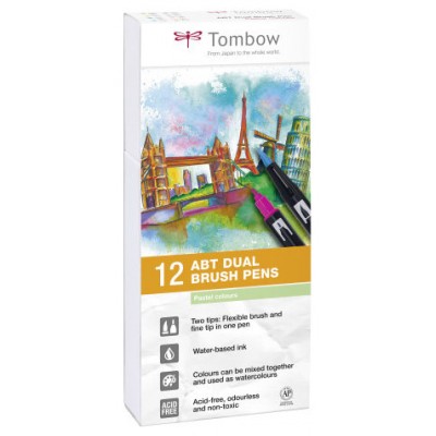 Tombow ABT-12P-2 rotulador Fino Azul, Verde, Gris, Azul claro, Verde claro, Menta, Rosa, Púrpura, Amarillo 12 pieza(s) (Espera 4 dias)