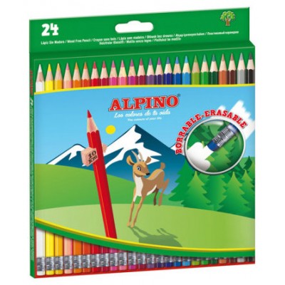 Alpino AL013658 laápiz de color Negro, Azul, Burdeos, Bronce, Marrón, Coral, Verde, Azul claro, Verde claro, Rosa claro, Cal, Caoba, Marina, Ocre, Naranja, Melocotón, Rosa, Púrpura, Rojo, Violeta, Blanco, Amarillo 24 pieza(s) (