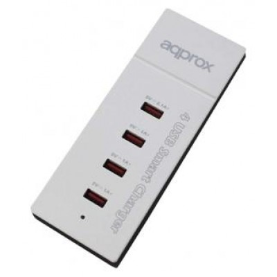 CARGADOR VIAJE/PARED 4 PUERTOS USB 1x2A + 3x1A BLANCO APPROX (Espera 4 dias)