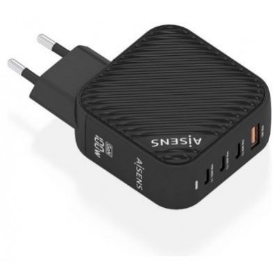 AISENS - CARGADOR GaN 100W, 3xUSB-C PD3.0 QC4.0, 1xUSB-A QC3.0, NEGRO