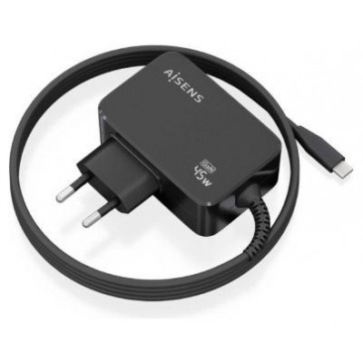 AISENS - CARGADOR GaN 45W PD3.0 1XUSB-C 1.8M, NEGRO