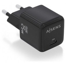 AISENS - CARGADOR GaN 25W, 1xUSB-C PD3.0 QC4.0, NEGRO