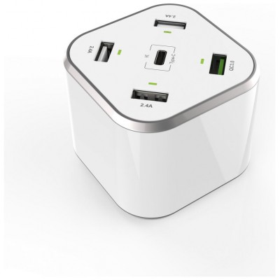 AISENS - CARGADOR 48W 5 PUERTOS 3xUSB-A 1xUSB-C 1xUSB QC3.0,para cargar moviles, camaras y tablets B