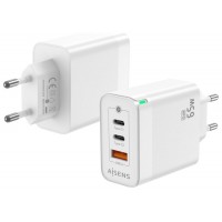 AISENS - CARGADOR GAN 65W, 2XUSB-C PD3.0 QC4.0, 1XUSB-A QC3.0, BLANCO