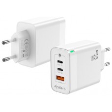 AISENS - CARGADOR GAN 65W, 2XUSB-C PD3.0 QC4.0, 1XUSB-A QC3.0, BLANCO