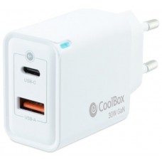 Coolbox Cargador Gan 30W USB-C/USB-A PARED