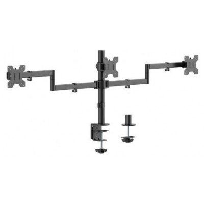 AISENS - SOPORTE DE MESA ECO GIRATORIO E INCLINABLE PARA 3 MONITORES 10KG (3 PIVOTES, 2 BRAZOS) DE 13-27, NEGRO
