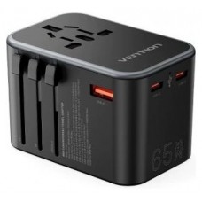 CARGADOR PARED UNIVERSAL TOMA DE CORRIENTE/2xUSB-C/USB-A 65W NEGRO VENTION (Espera 4 dias)