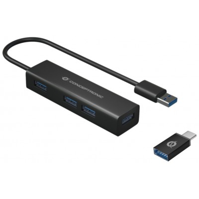 HUB USB-C 3.0 CONCEPTRONIC HUBBIES07B 4 PUERTOS USB