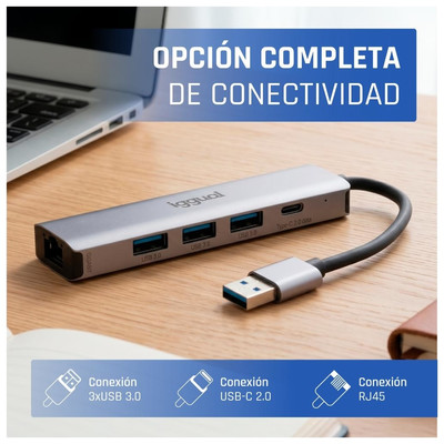 iggual Hub USB-A 5 puertos 3xUSB + RJ45 + tipo C iggual Hub USB-A 5 puertos 3xUSB + RJ45 + tipo C