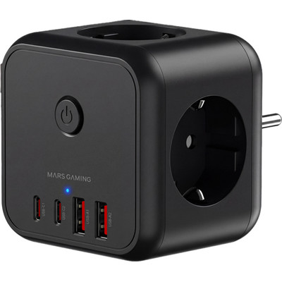 CARGADOR CUBO 3xAC + 2xUSB-C + 2xUSB-A 20W PD+GaN TYPE-F NEGRO MARS GAMING (Espera 4 dias)