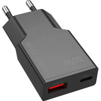 CARGADOR USB PARED USB-C + USB-A GaN 30W NEGRO MARS GAMING (Espera 4 dias)