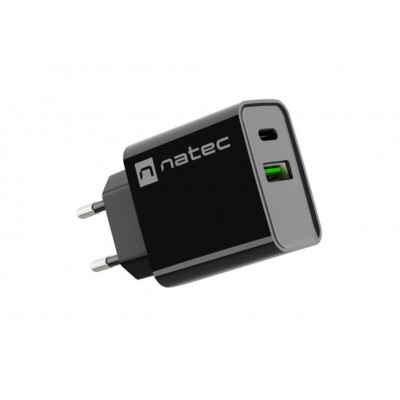 CARGADOR NATEC RIBERA 20W 1XUSB-A + 1XUSB-C PD3.0 QC3.0 NEGRO